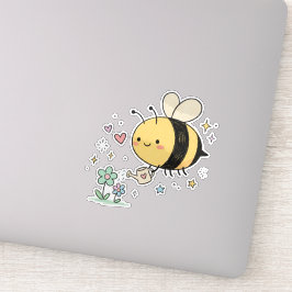 Pegatina Sé El Zumbido | Abeja Melífera Regando Flores Silv