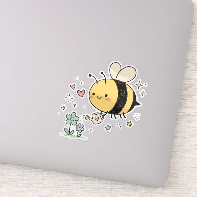 Pegatina Sé El Zumbido | Abeja Melífera Regando Flores Silv (Detalle)