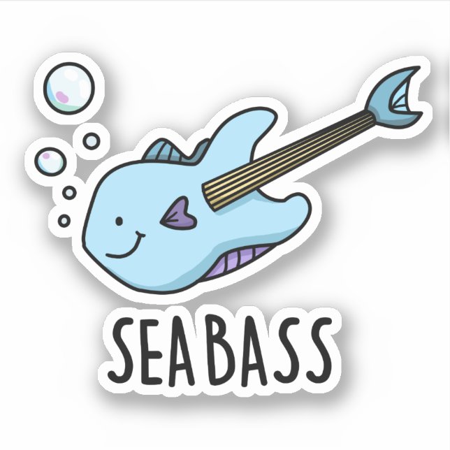 Pegatina Sea Bass Funny Bass Guitar Fish Pun (Anverso)