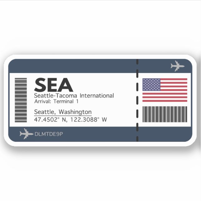 Pegatina SEA Seattle Boarding Pass - USA Ticket (Anverso)