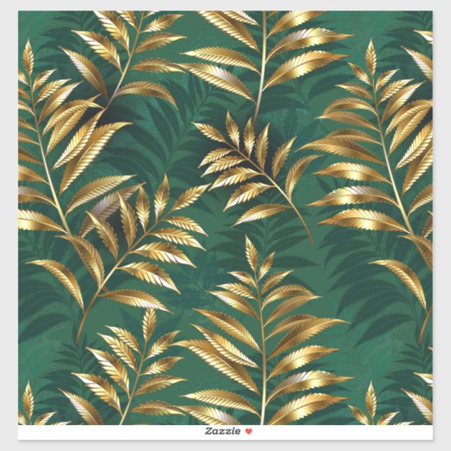 Pegatina Seamless pattern with golden ferns (Hoja)