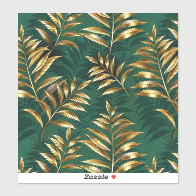 Pegatina Seamless pattern with golden ferns (Hoja)