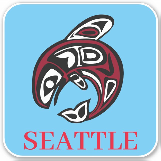 Pegatina Seattle Native American Haida Orca Killer Whale (Anverso)
