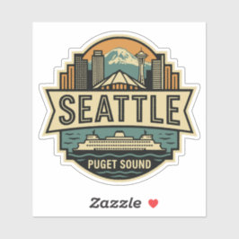 Pegatina Seattle Skyline Washington USA Retro Badge