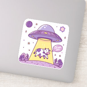 Pegatina Secuestro de vaca gen Z alienígena