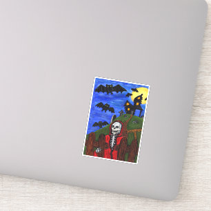 Pegatina Segador Capa Roja Casa Embrujada Murciélagos Luna