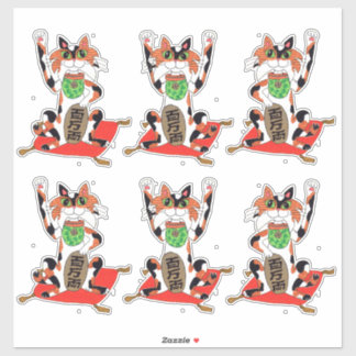Pegatina Seis gatos malcriados de Maneki Neko