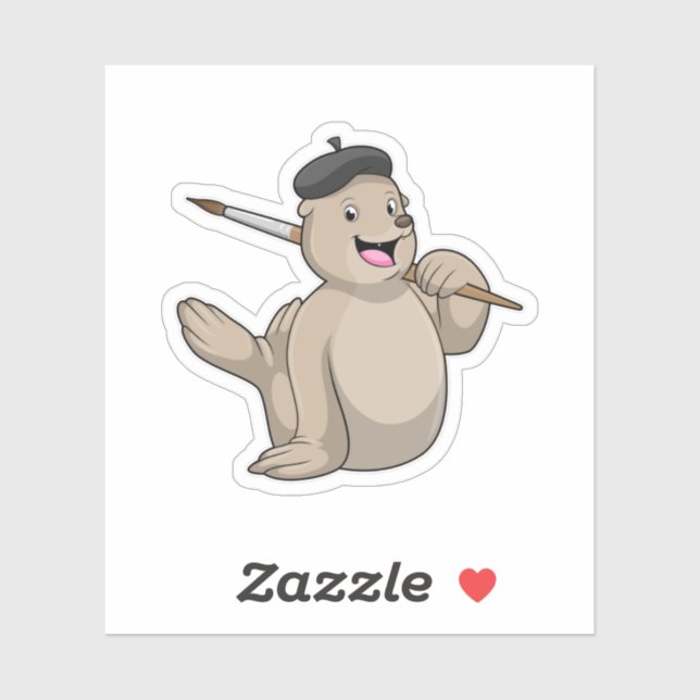 Pegatina Sellar como pintador con pincel de pintura (Hoja)