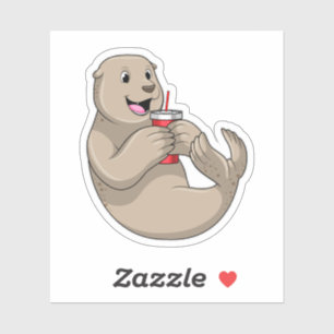 Pegatina Sello con Taza con Pajita