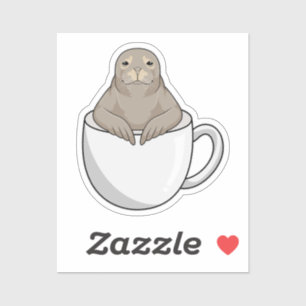 Pegatina Sello con taza de café