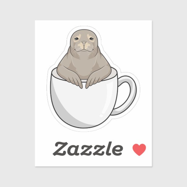 Pegatina Sello con taza de café (Hoja)