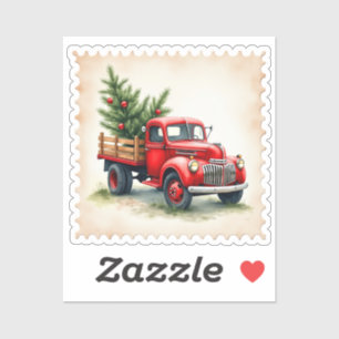 Pegatina Sello de Camión Rojo Vintage de Navidad