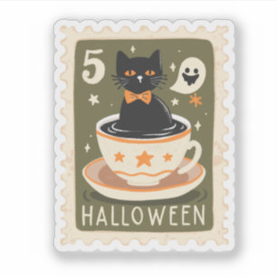 Pegatina Sello de gato negro de Halloween vintage en taza d