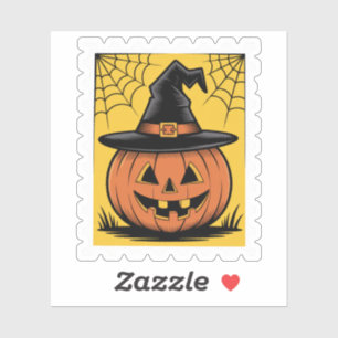 Pegatina Sello de Halloween Vintage Jack-o'-Lantern Sombrer
