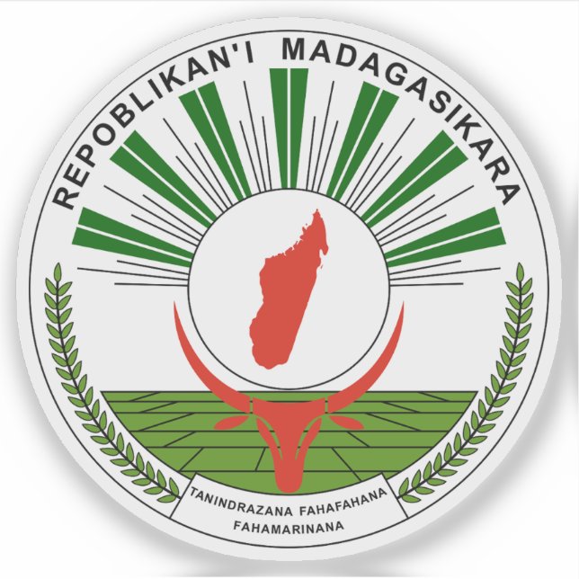 Pegatina Sello de la República de Madagascar (1993-1998) (Anverso)