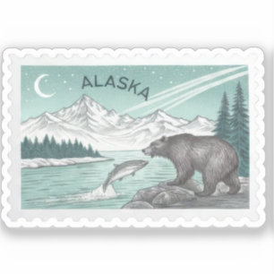 Pegatina Sello de montaña de salmón de oso pardo de Alaska