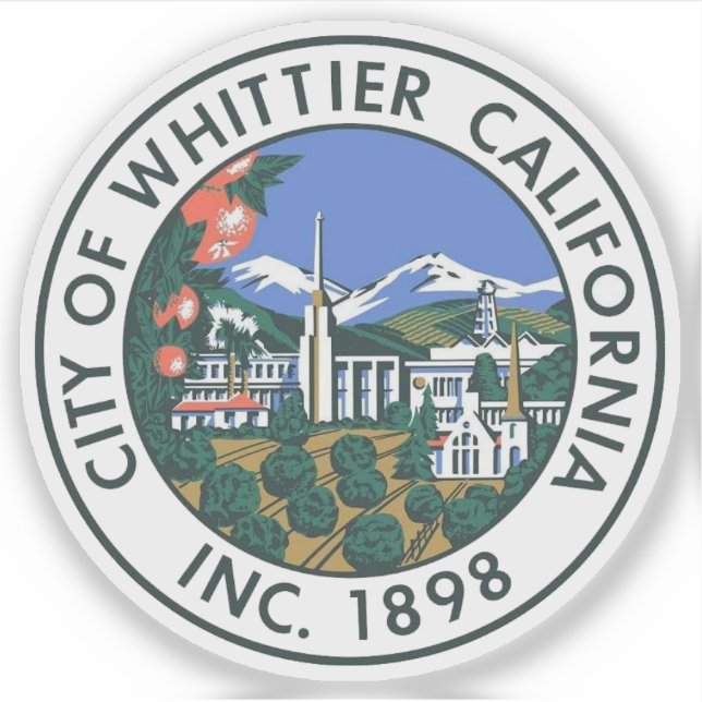 Pegatina Sello de Whittier, California, EE. UU. (Anverso)