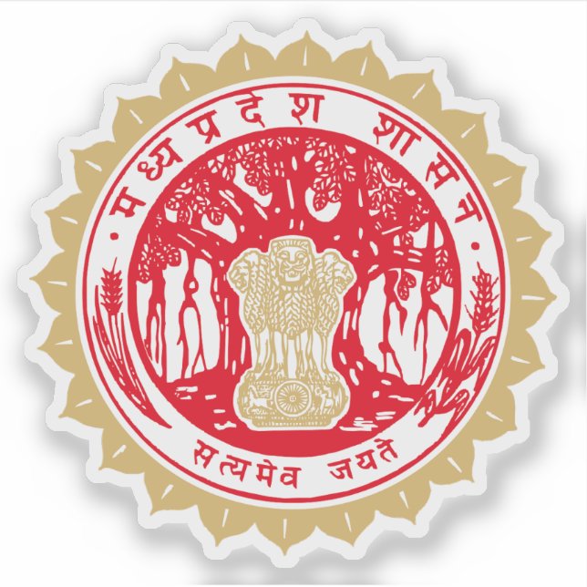 Pegatina Sello del estado de Madhya Pradesh, India (Anverso)