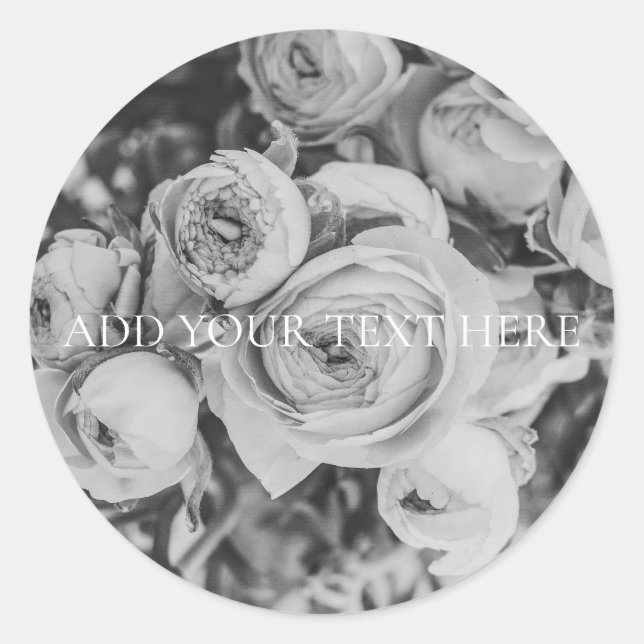 PEGATINA sello para sobres: PEONÍAS (B + W) (Anverso)