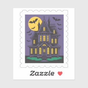 Pegatina Sello postal de Halloween de Casa Embrujada Espelu