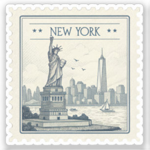 Pegatina Sello vintage del horizonte de Nueva York con la E