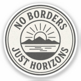 Pegatina Sello Vintage – “Sin Fronteras, Solo Horizontes”.