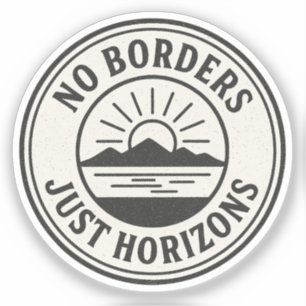 Pegatina Sello Vintage – “Sin Fronteras, Solo Horizontes”.