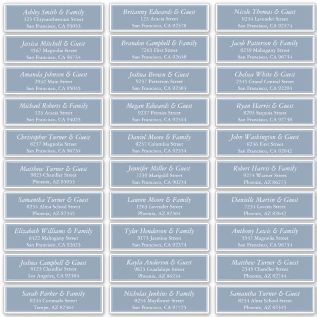 Pegatina Sencilla Elegancia Moderna Boda Nombres de invitad (Anverso)