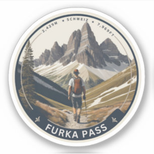 Pegatina senderos de furka pass viaje por carretera alpina
