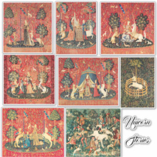 Pegatina SEÑORA E HISTORIAS del UNICORNIO, animales, flora