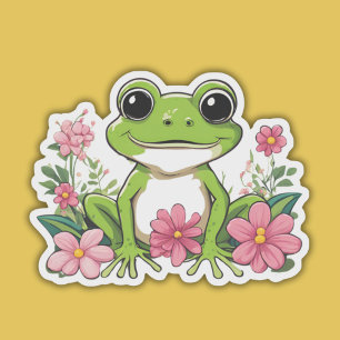 Pegatina Sentada de rana cutánea en flores impermeables