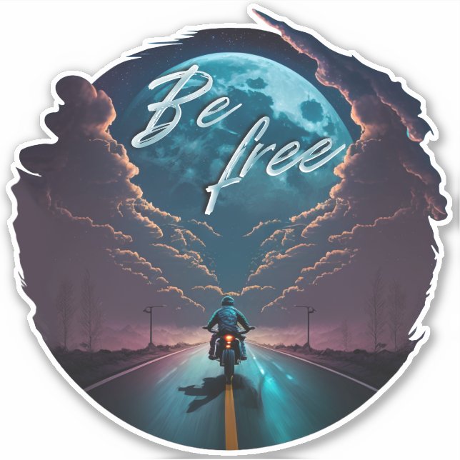 Pegatina Ser libre | Motocicleta a la luz de la luna (Anverso)