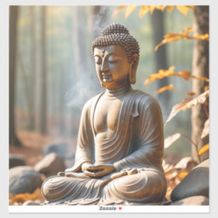 Pegatina Serene Buddha Estatua Zen Vibes Harmony Garden Tra