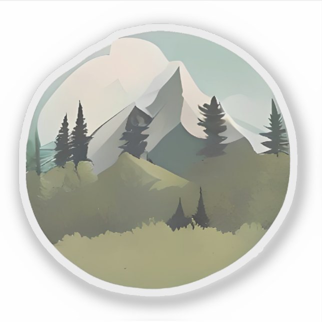Pegatina Serenidad alpina: colinas y picos con capa de niev (Anverso)