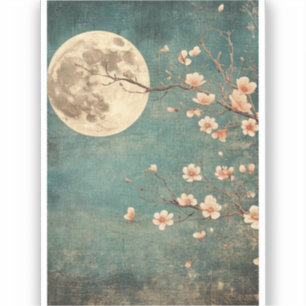 Pegatina Serenidad con flores de cerezo iluminadas por luna