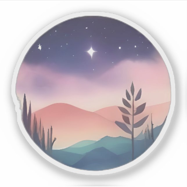 Pegatina Serenidad estrellada sobre las colinas rocosas (Anverso)