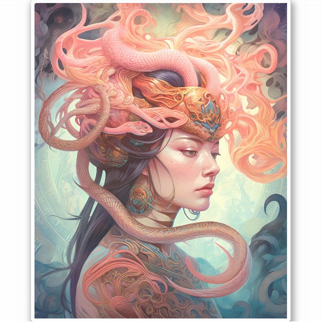 Pegatina Serpent Hair Lady Fantasy Art (Anverso)