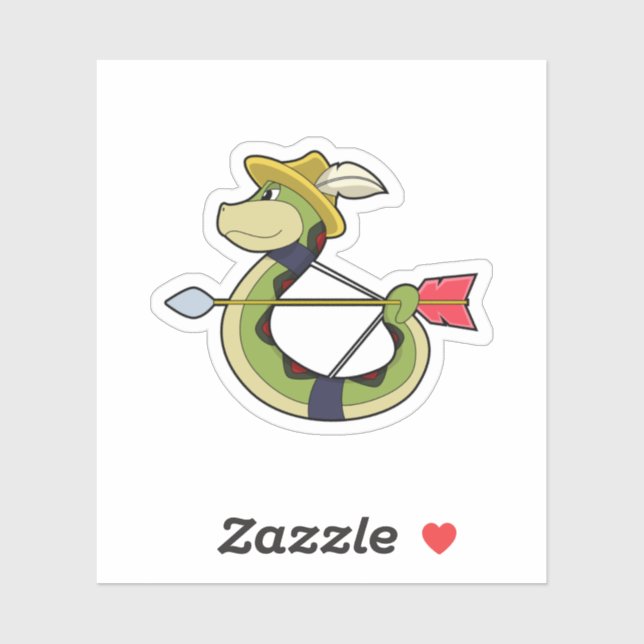 Pegatina Serpiente como arquero con arco y flecha (Hoja)