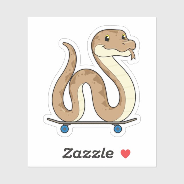 Pegatina Serpiente como patinador con monopatín (Hoja)