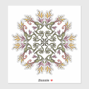 Pegatina Serpientes Verdes Floral Mandala Fantasía Botánica