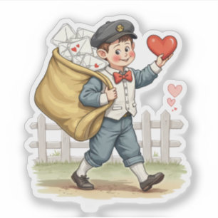 Pegatina Servicio postal de San Valentín retro vintage corr