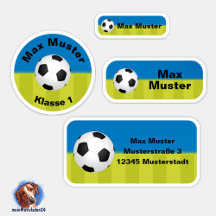 Set - 24 Namensaufkleber Fußball blau grün |   