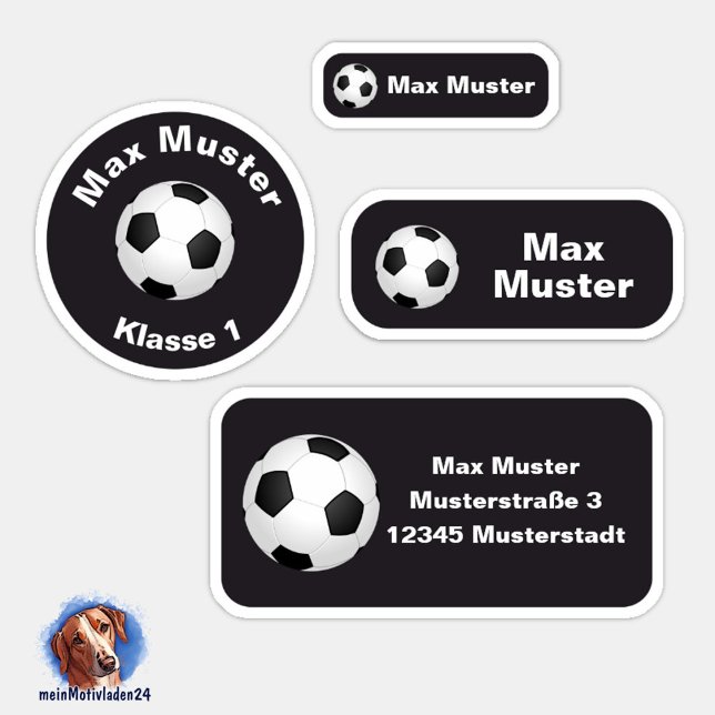 Pegatina Set - 24 Namensaufkleber Fußball schwarz |  (Namensaufkleber Set für Kinder - Fußball schwarz - 24 teilig, personalisierbar )