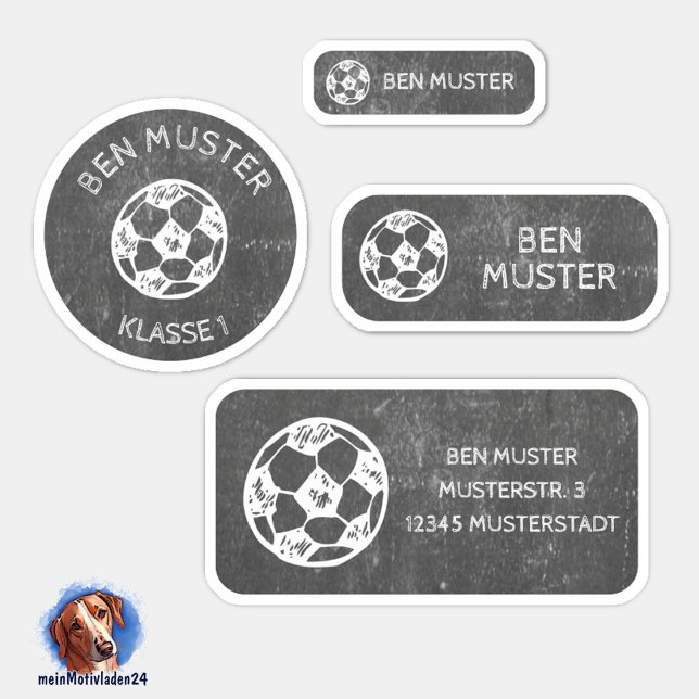 Pegatina Set - 24 Namensaufkleber Fußball Tafel |  (Namensaufkleber Set für Fußball Tafel - Kreide - Design - 24 teilig, personalisierbar )