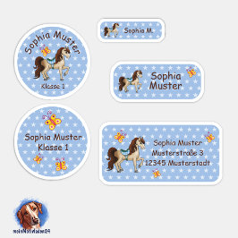 Pegatina Set - 24 Namensaufkleber Pferde Sternchen blau |