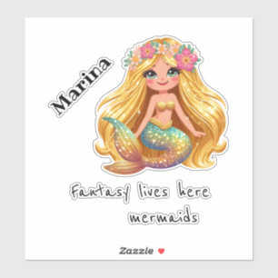 Pegatina Set de stickers personalizados de sirena con nombr