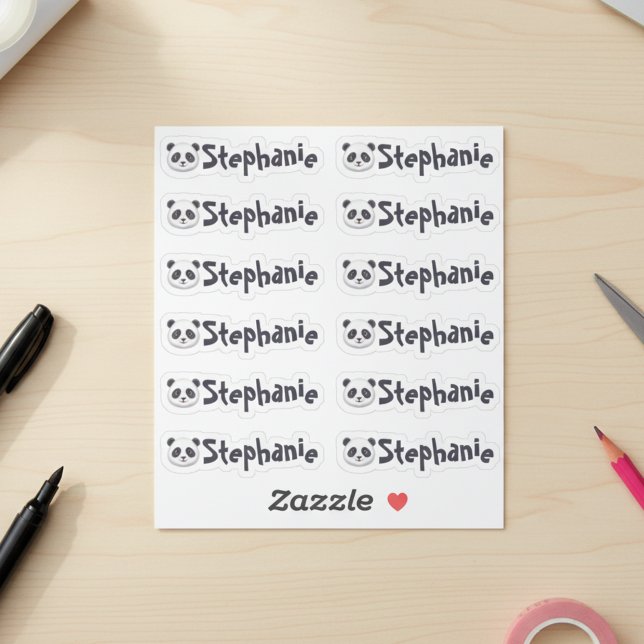 Pegatina Set of 12 Cute Panda Name Labels (Set of 12 cute panda name labels.)