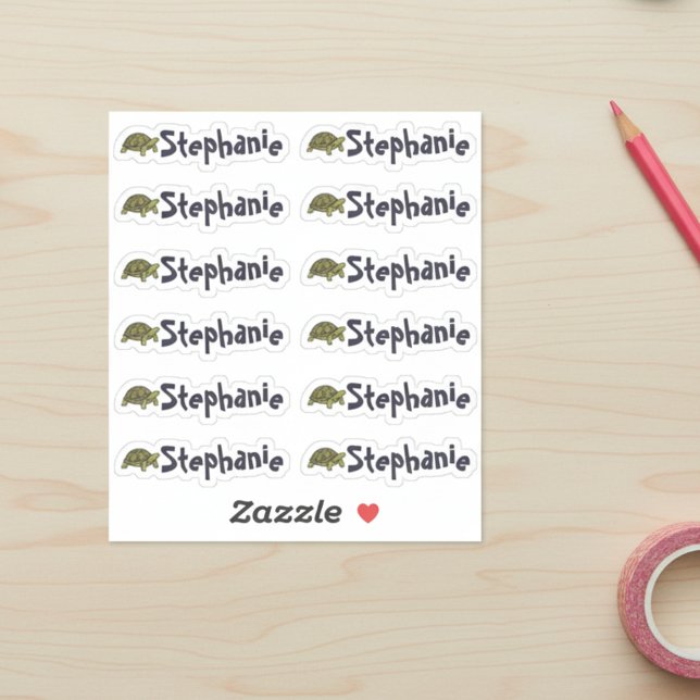 Pegatina Set of 12 Cute Turtle Name Labels (Cute turtle mini stickers.)
