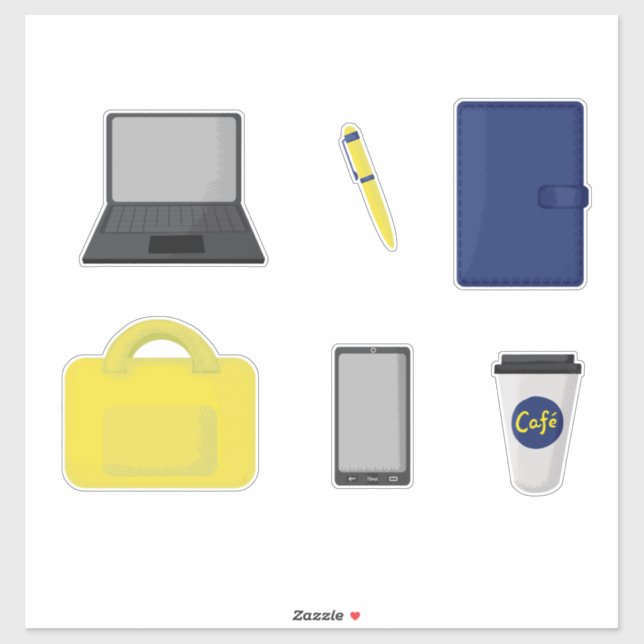 Pegatina Set of 6 Items and Supplies for Office and Work  (Hoja)