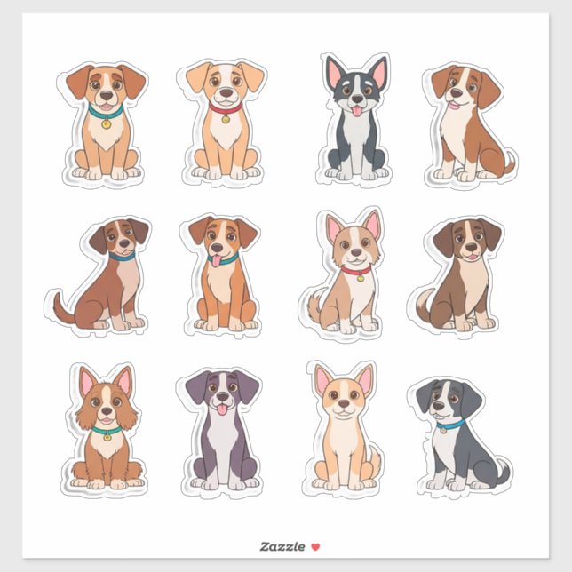 Pegatina Set Of Adorable Dogs (Hoja)